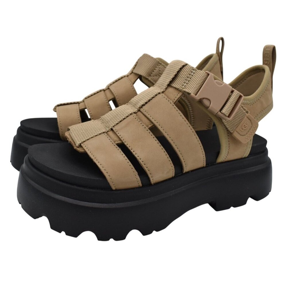 UGG Tan Strappy Platform Sandals with Black Sole